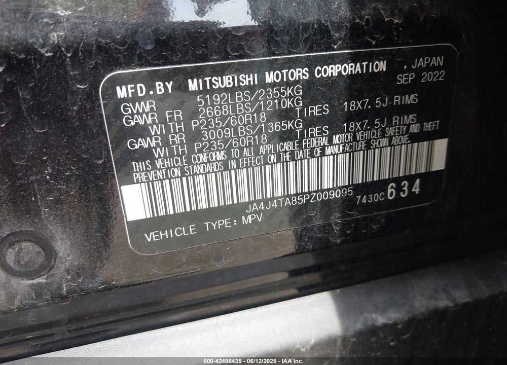 2023 MITSUBISHI OUTLANDER VIN: JA4J4TA85PZ009095