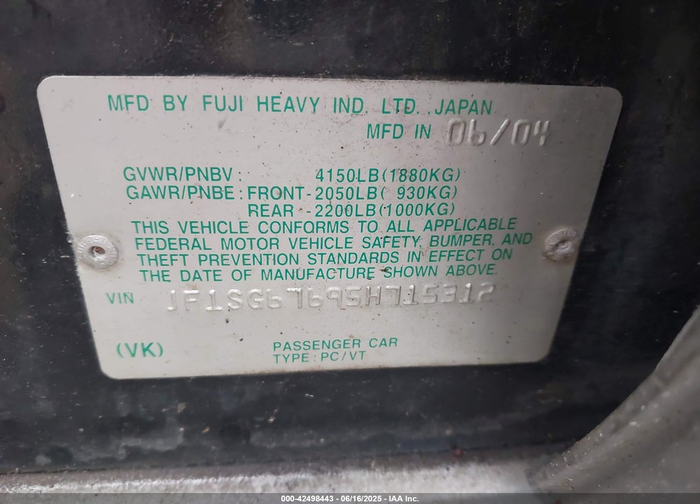 2005 SUBARU FORESTER 2.5XS L.L. BEAN VIN: JF1SG67695H715312