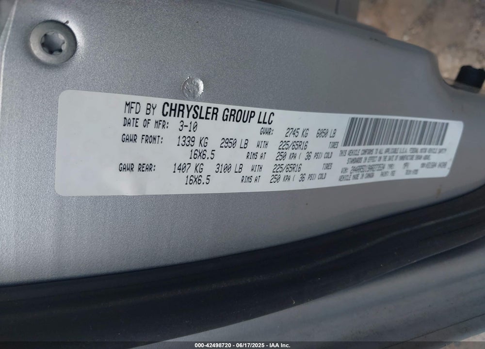 2010 CHRYSLER TOWN & COUNTRY TOURING VIN: 2A4RR5D19AR273534