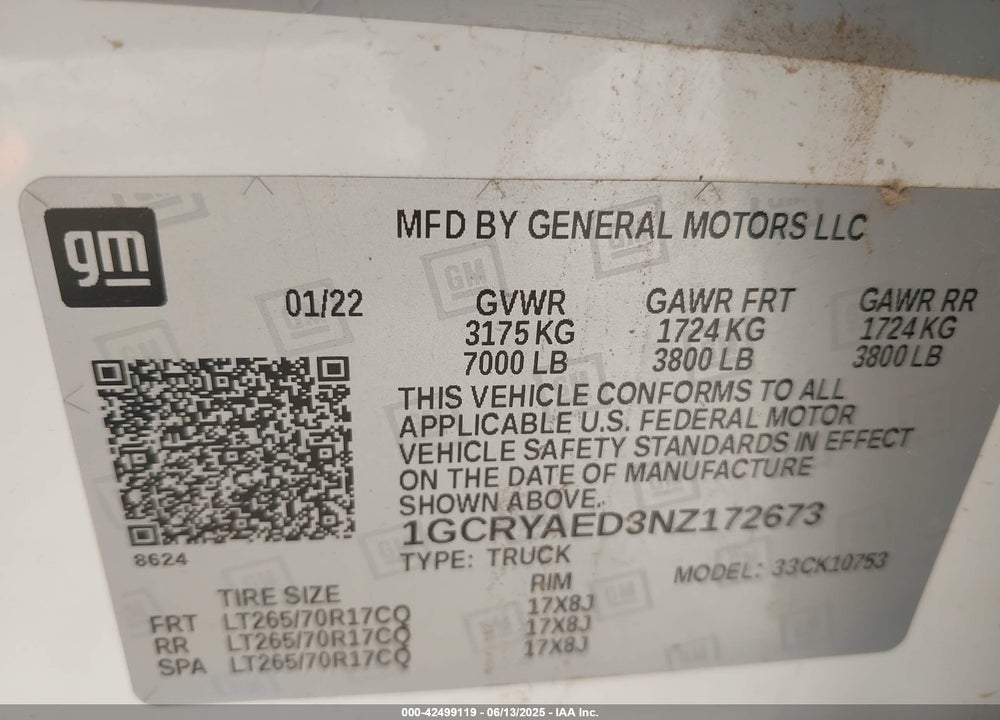 2022 CHEVROLET SILVERADO LTD VIN: 1GCRYAED3NZ172673