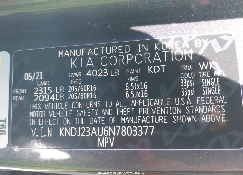 2022 KIA SOUL VIN: KNDJ23AU6N7803377