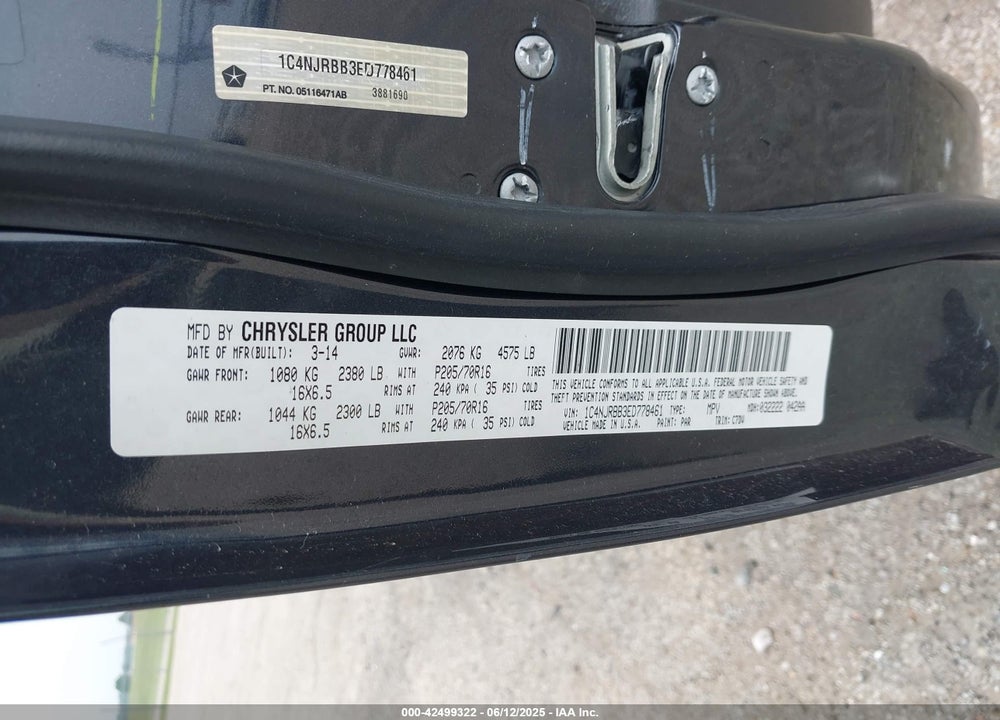 2014 JEEP PATRIOT VIN: 1C4NJRBB3ED778461