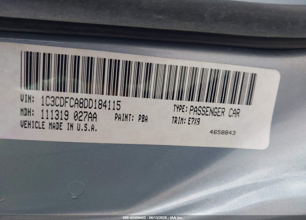2013 DODGE DART VIN: 1C3CDFCA8DD184115