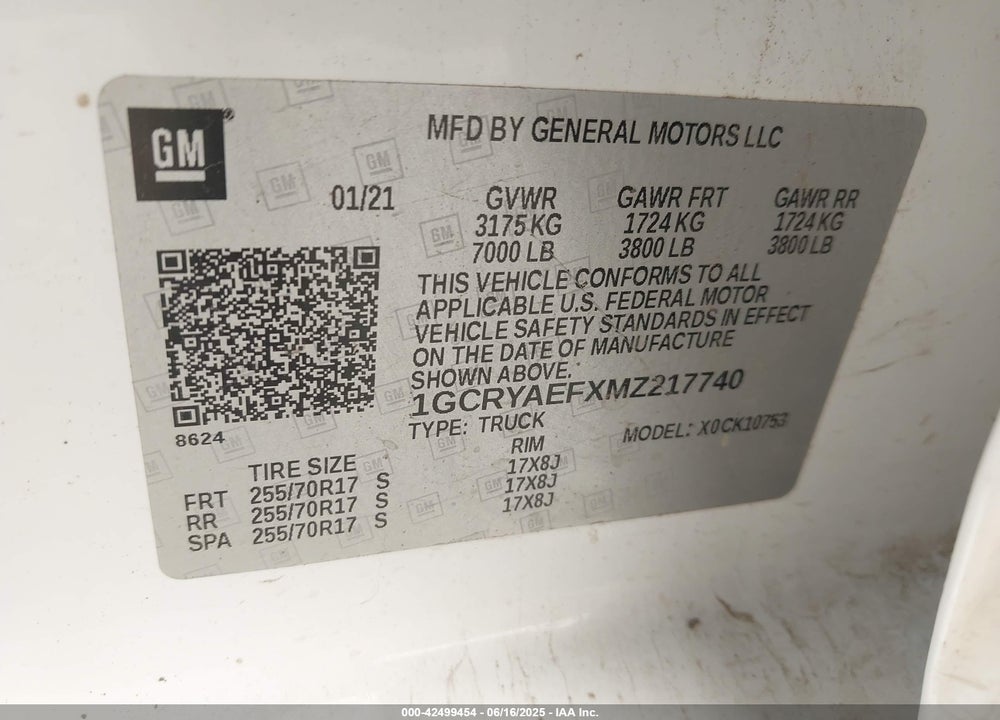2021 CHEVROLET SILVERADO VIN: 1GCRYAEFXMZ217740