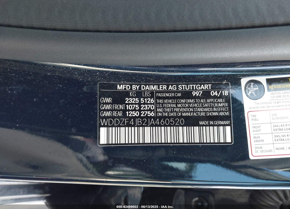 2018 MERCEDES-BENZ E 300 VIN: WDDZF4JB2JA460520