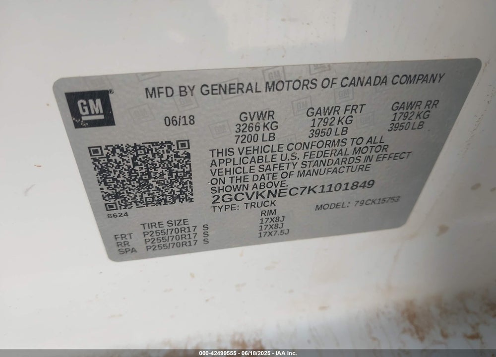 2019 CHEVROLET SILVERADO 1500 LD VIN: 2GCVKNEC7K1101849