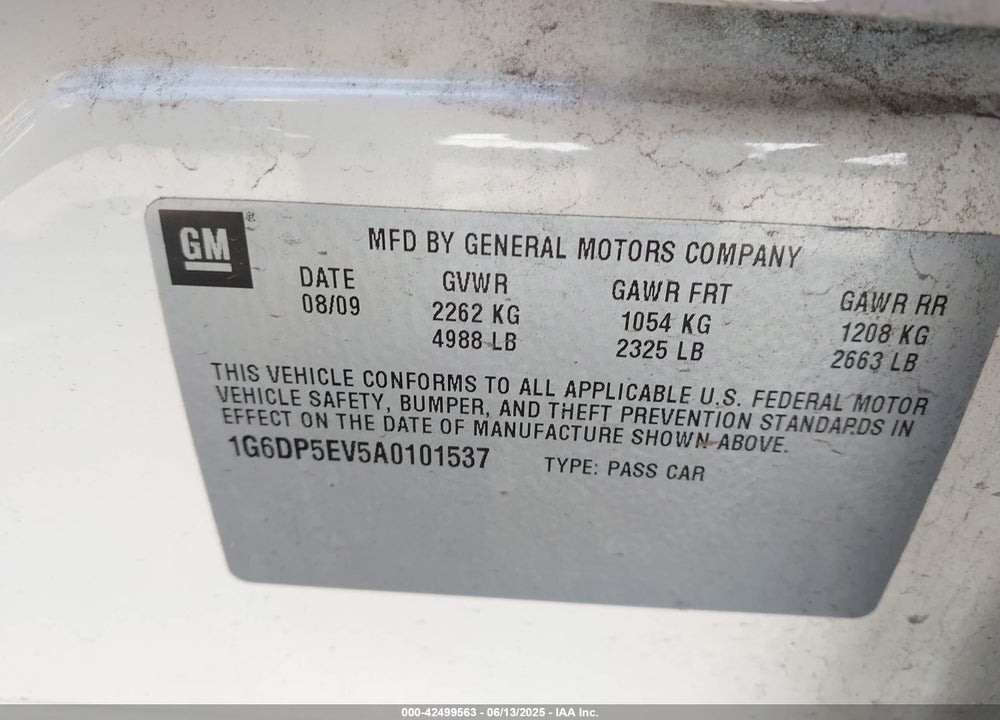 2010 CADILLAC CTS VIN: 1G6DP5EV5A0101537