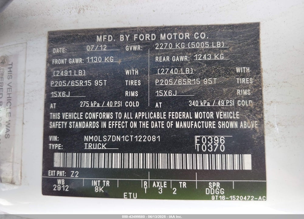 2012 FORD TRANSIT CONNECT XLT VIN: NM0LS7DN1CT122081