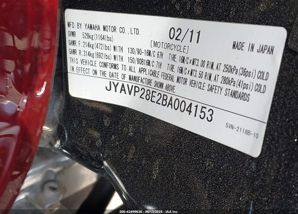 2011 YAMAHA XV1700 AS/ATS VIN: JYAVP28E2BA004153