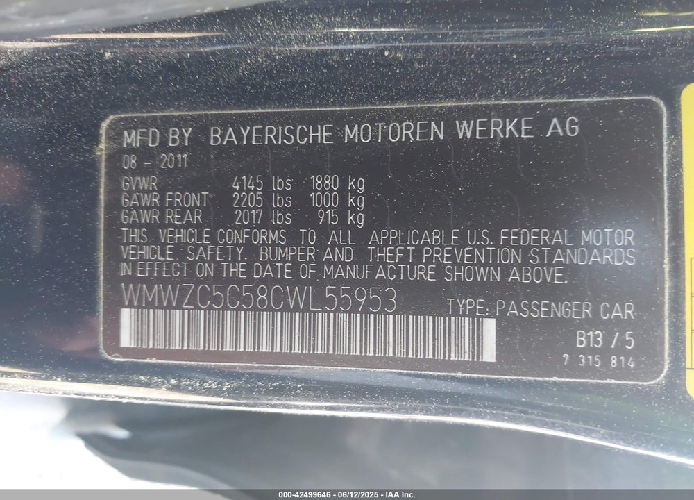 2012 MINI COOPER S COUNTRYMAN VIN: WMWZC5C58CWL55953