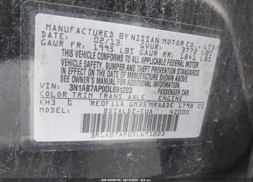 2013 NISSAN SENTRA VIN: 3N1AB7AP0DL691223