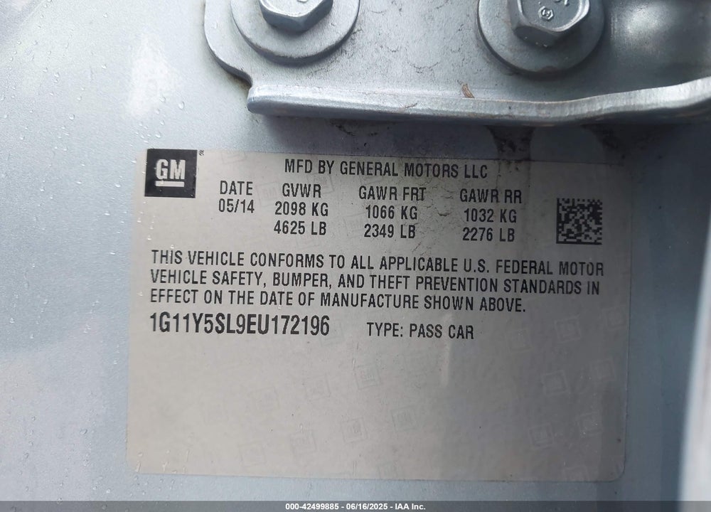 2014 CHEVROLET IMPALA VIN: 1G11Y5SL9EU172196