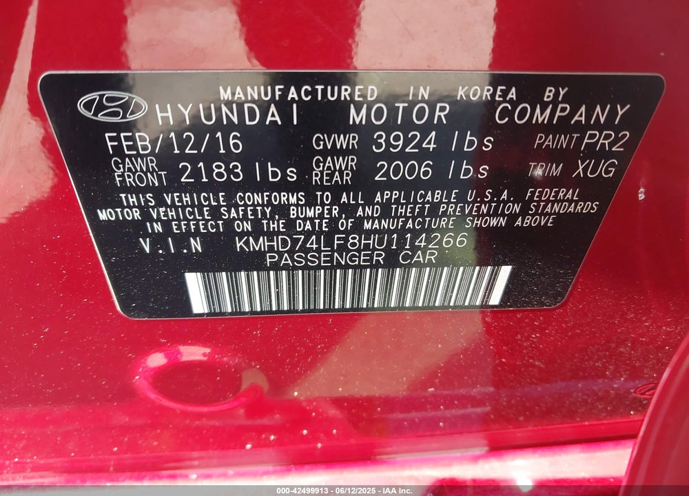 2017 HYUNDAI ELANTRA VIN: KMHD74LF8HU114266