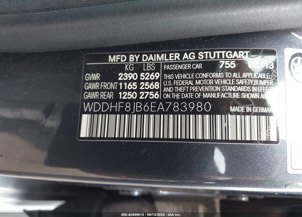 2014 MERCEDES-BENZ E-CLASS VIN: WDDHF8JB6EA783980