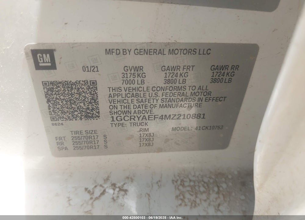 2021 CHEVROLET SILVERADO VIN: 1GCRYAEF4MZ210881