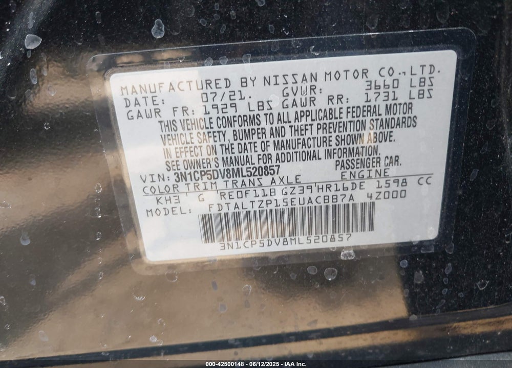 2021 NISSAN KICKS VIN: 3N1CP5DV8ML520857