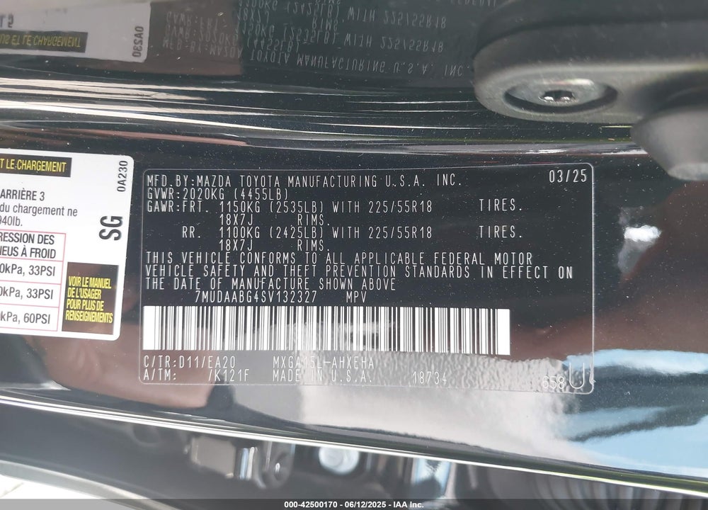 2025 TOYOTA COROLLA CROSS VIN: 7MUDAABG4SV132327