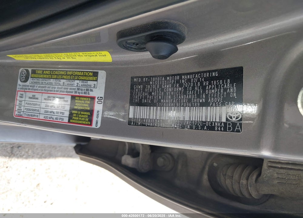 2014 TOYOTA COROLLA VIN: 5YFBURHE9EP096189