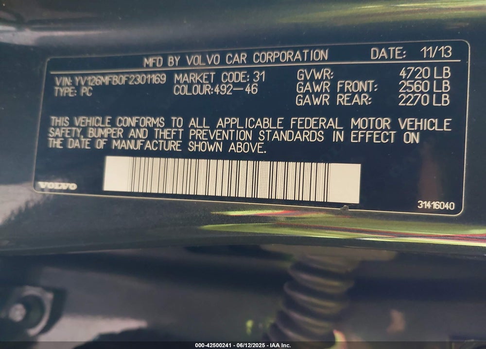 2015 VOLVO S60 VIN: YV126MFB0F2301169