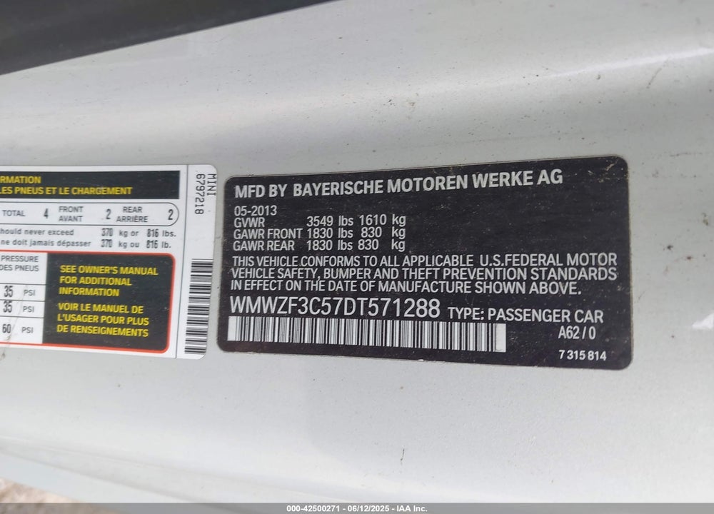 2013 MINI COOPER CLUBMAN VIN: WMWZF3C57DT571288