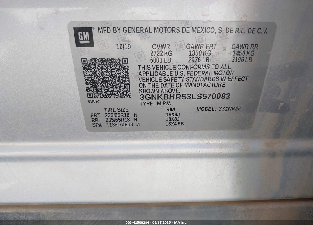2020 CHEVROLET BLAZER AWD 2LT VIN: 3GNKBHRS3LS570083