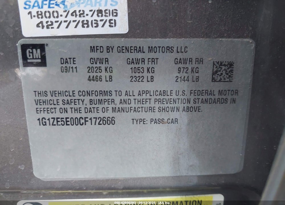 2012 CHEVROLET MALIBU VIN: 1G1ZE5E00CF172666