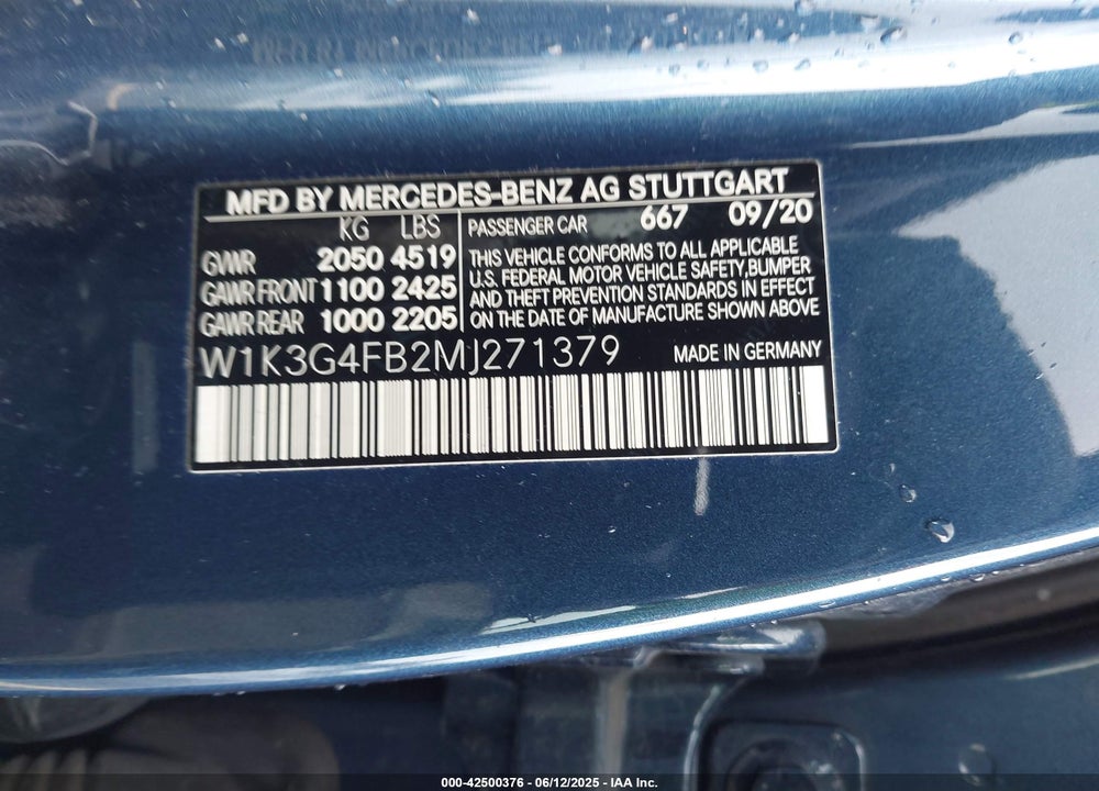 2021 MERCEDES-BENZ A 220 VIN: W1K3G4FB2MJ271379