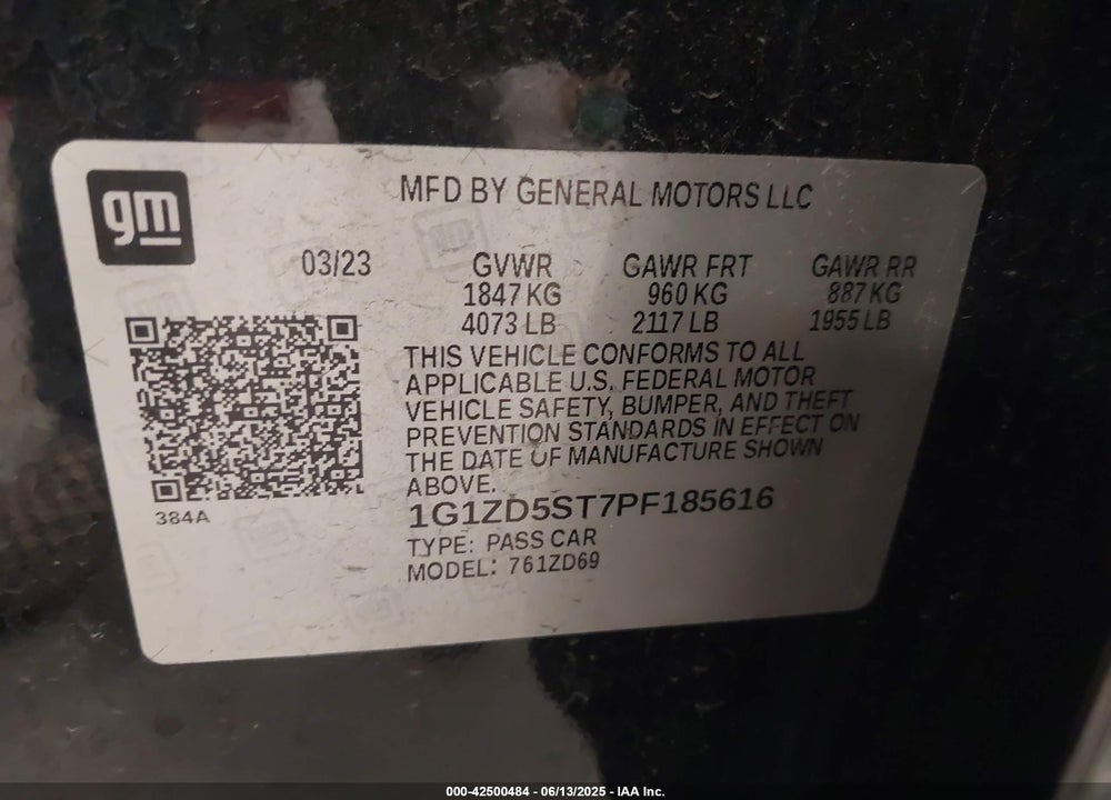 2023 CHEVROLET MALIBU FWD 1LT VIN: 1G1ZD5ST7PF185616