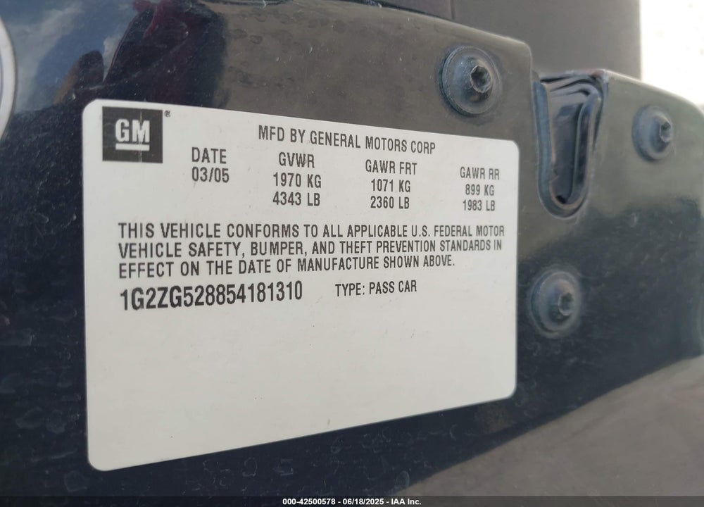 2005 PONTIAC G6 VIN: 1G2ZG528854181310