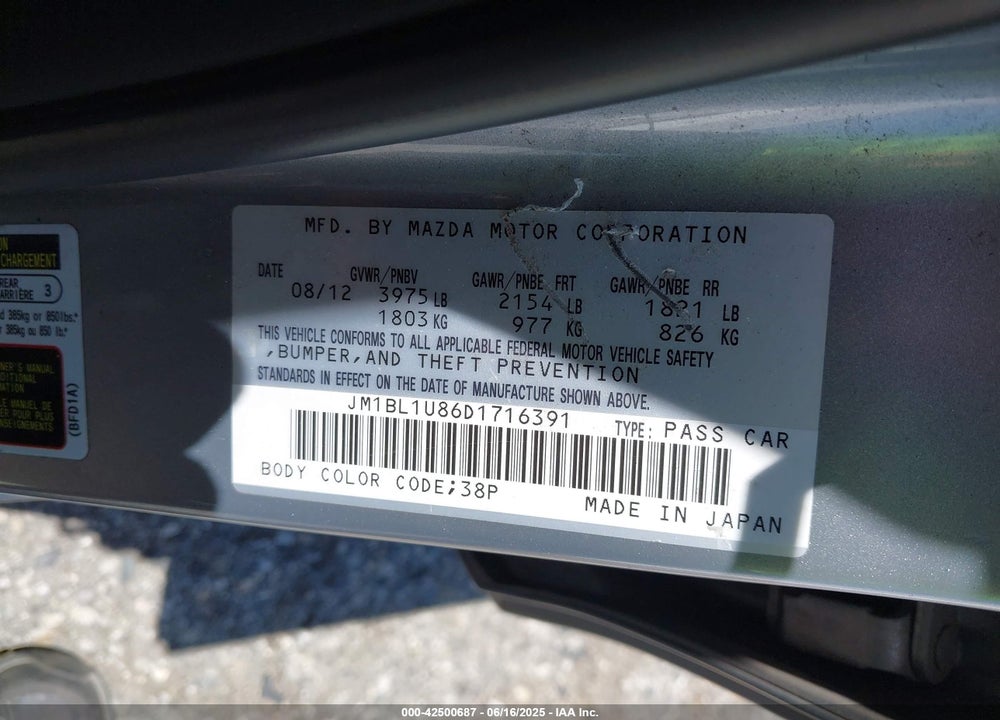 2013 MAZDA 3 I SPORT VIN: JM1BL1U86D1716391