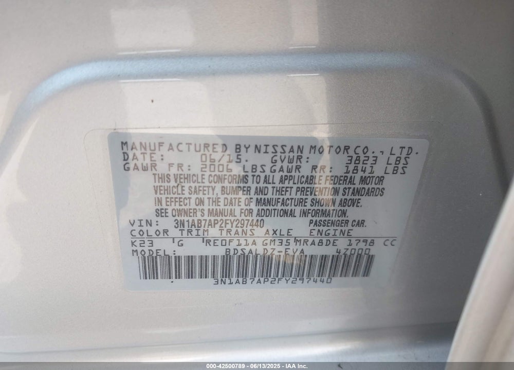 2015 NISSAN SENTRA SV VIN: 3N1AB7AP2FY297440