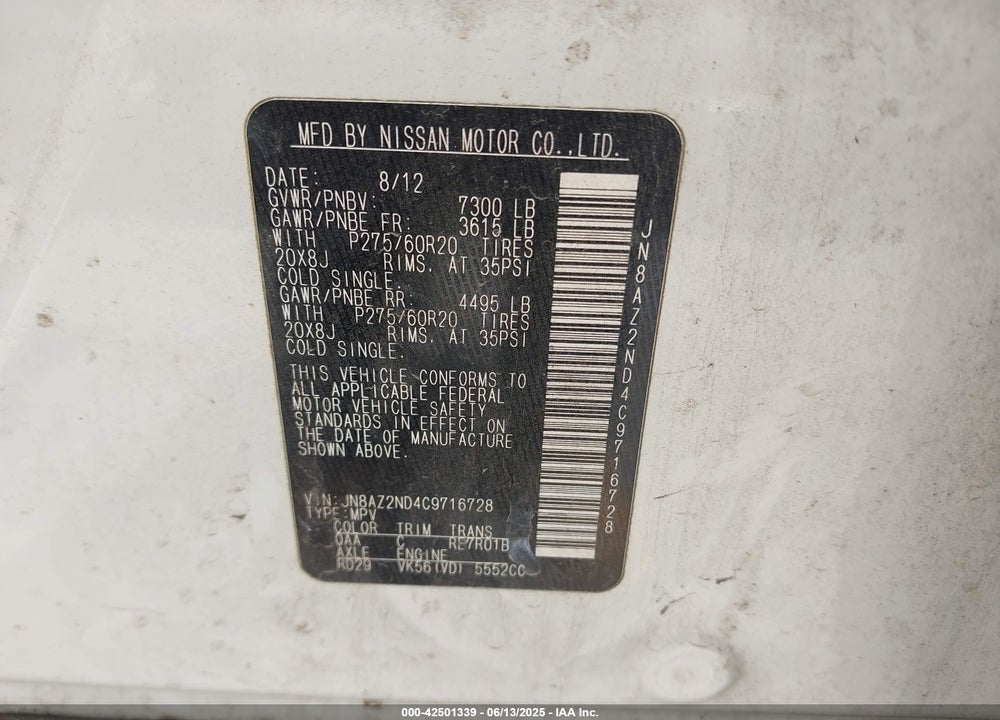 2012 INFINITI QX56 VIN: JN8AZ2ND4C9716728