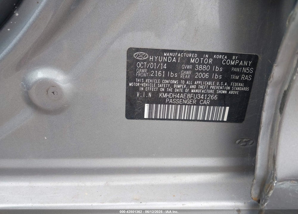 2015 HYUNDAI ELANTRA SE VIN: KMHDH4AE8FU341266