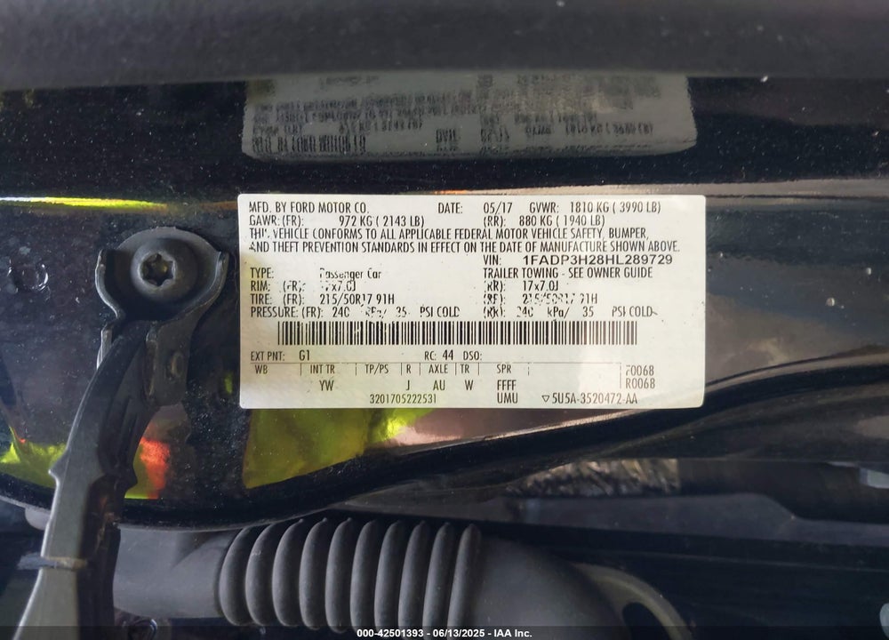 2017 FORD FOCUS SEL VIN: 1FADP3H28HL289729