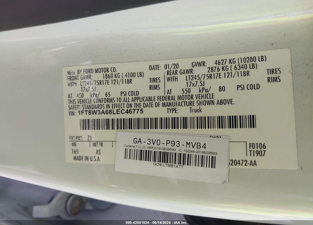 2020 FORD F-350 XL VIN: 1FT8W3A68LEC46775