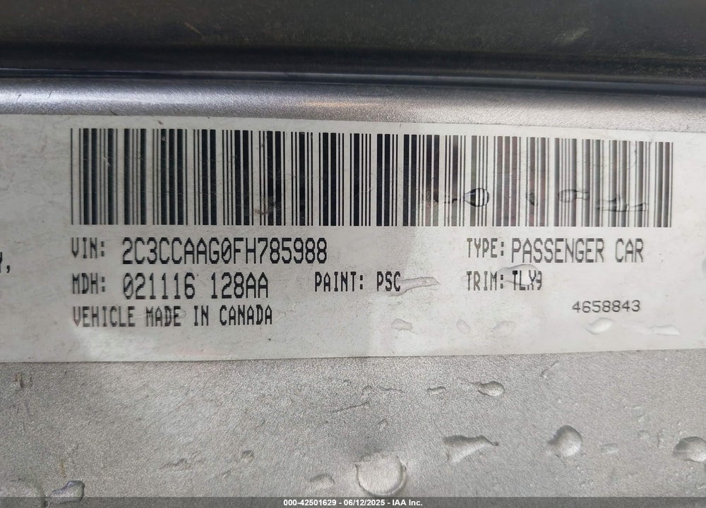 2015 CHRYSLER 300 LIMITED VIN: 2C3CCAAG0FH785988
