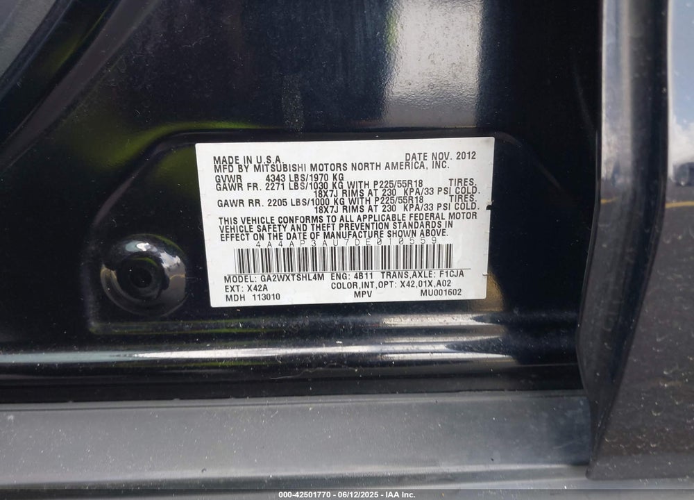 2013 MITSUBISHI OUTLANDER SPORT VIN: 4A4AP3AU7DE010559
