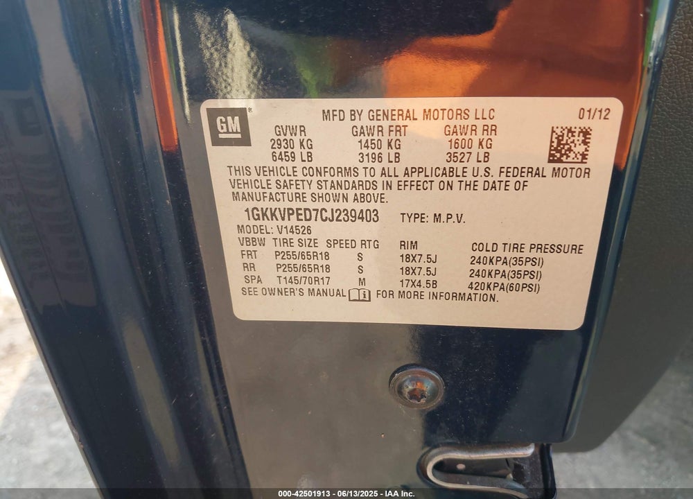 2012 GMC ACADIA VIN: 1GKKVPED7CJ239403