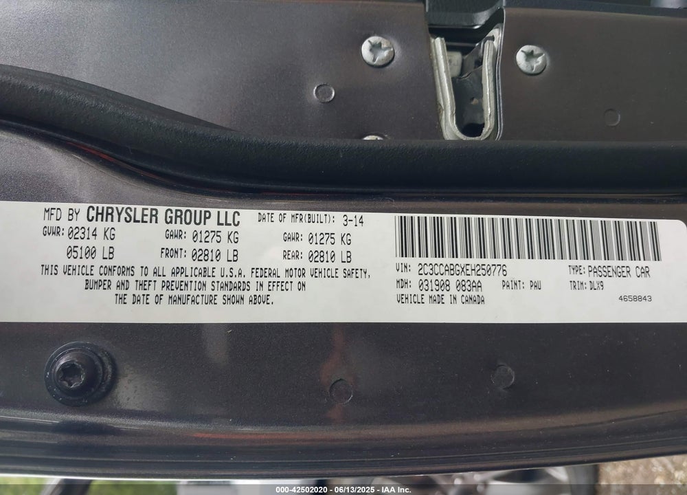 2014 CHRYSLER 300 VIN: 2C3CCABGXEH250776