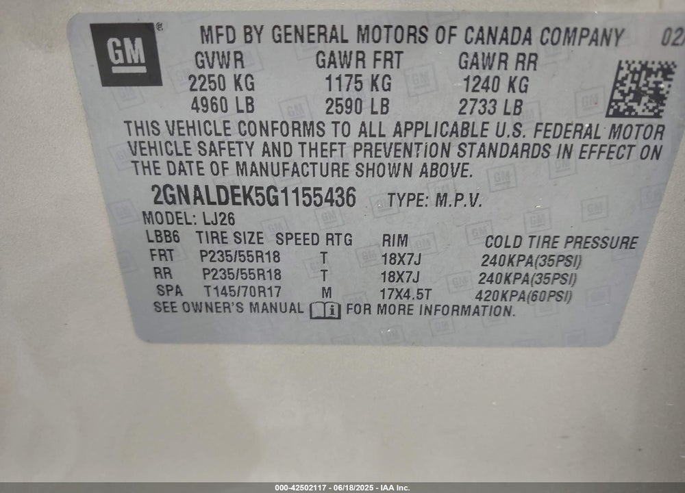 2016 CHEVROLET EQUINOX LTZ VIN: 2GNALDEK5G1155436