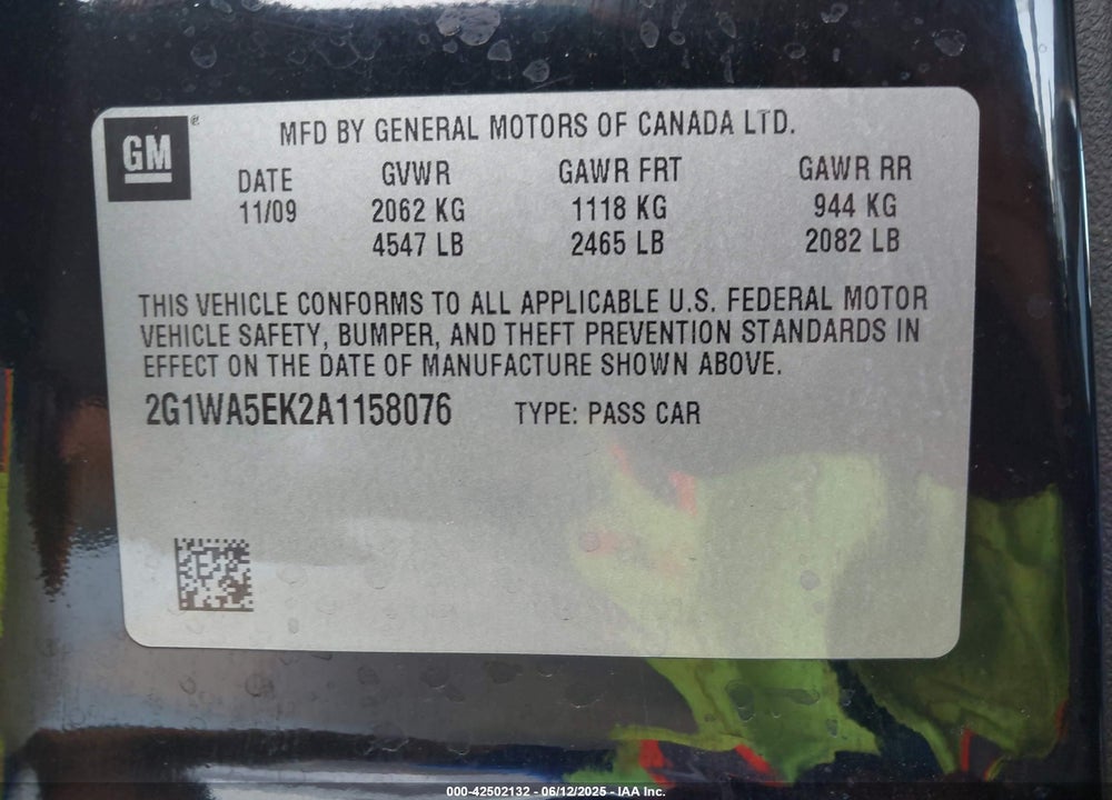 2010 CHEVROLET IMPALA VIN: 2G1WA5EK2A1158076