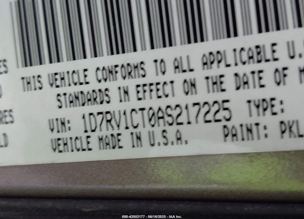 2010 DODGE RAM 1500 VIN: 1D7RV1CT0AS217225