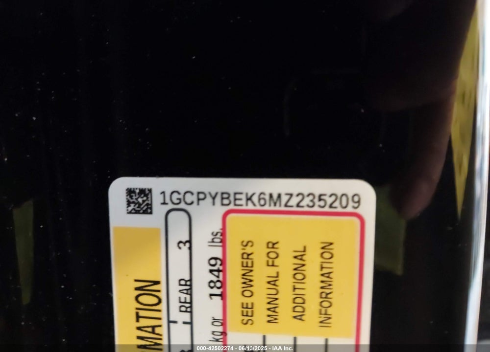 2021 CHEVROLET SILVERADO 1500 VIN: 1GCPYBEK6MZ235209