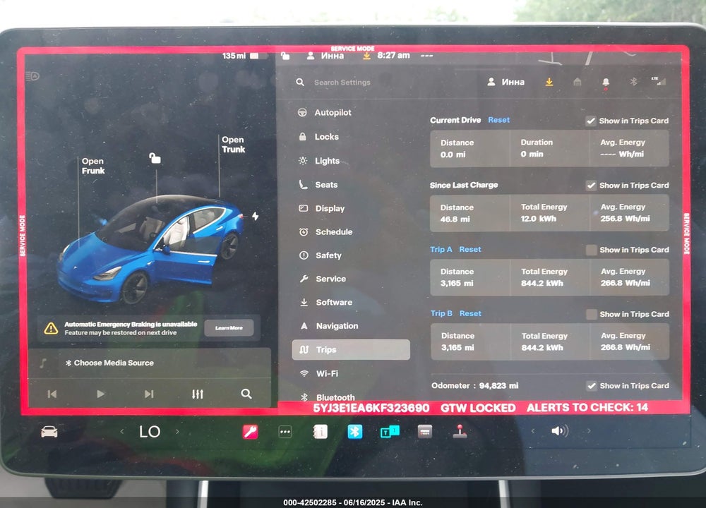 2019 TESLA MODEL 3 VIN: 5YJ3E1EA6KF323690