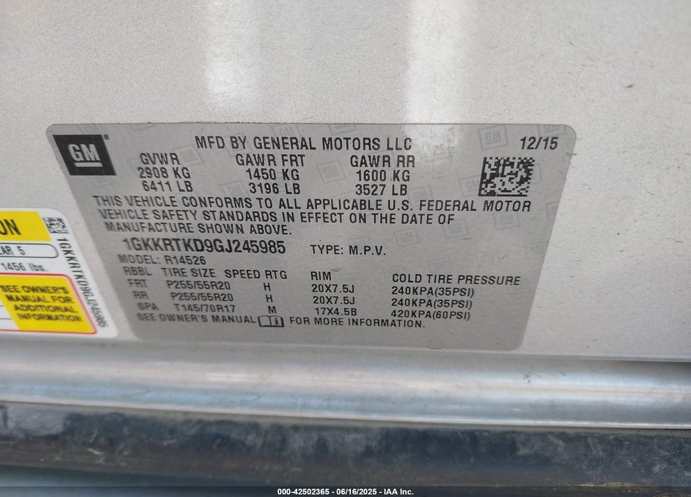 2016 GMC ACADIA VIN: 1GKKRTKD9GJ245985