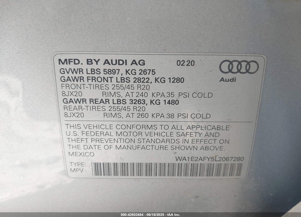 2020 AUDI Q5 VIN: WA1E2AFY5L2067280