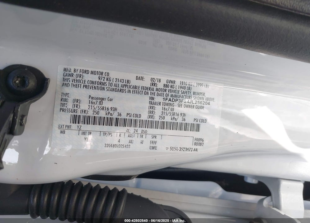 2018 FORD FOCUS SE VIN: 1FADP3F24JL256204