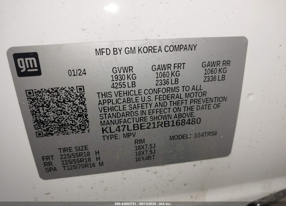 2024 BUICK ENVISTA SPORT TOURING VIN: KL47LBE21RB168480