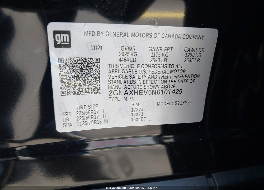 2022 CHEVROLET EQUINOX VIN: 2GNAXHEV5N6101429