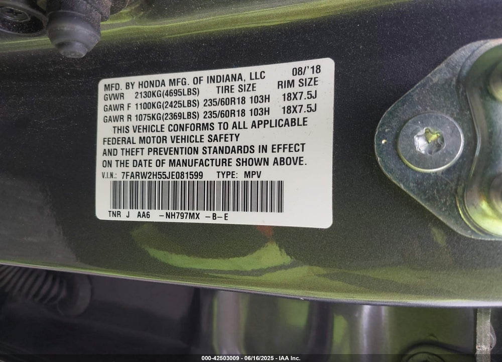 2018 HONDA CR-V EX VIN: 7FARW2H55JE081599